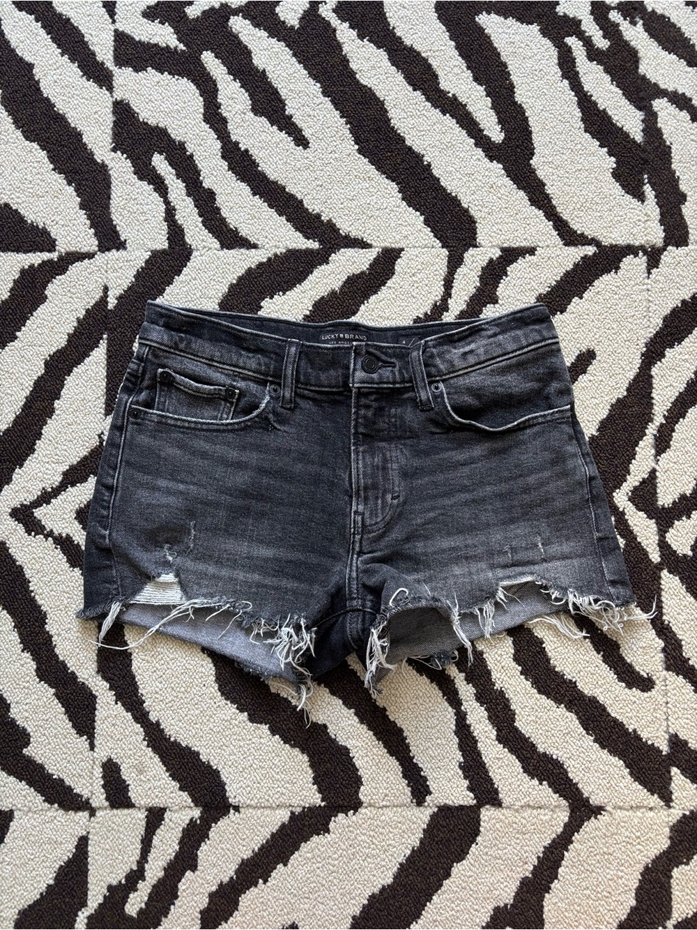 Lucky Brand Washed Black Distressed Denim Shorts